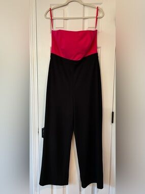 White House Black Market Pink & Black Strapless Jumpsuit size 8